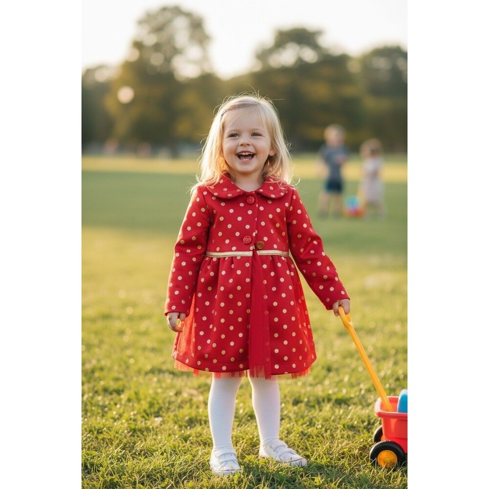 Lilt Girls 2 Piece Red Special Occasion Dress and Coat Set Size 3T Gold Glitter